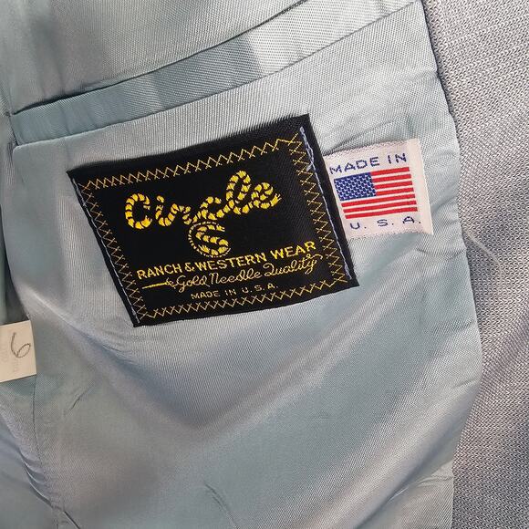 Vintage Circle S Western Suit 42R Shiloh Pearl Blue Poly USA Made - Picture 4 of 13